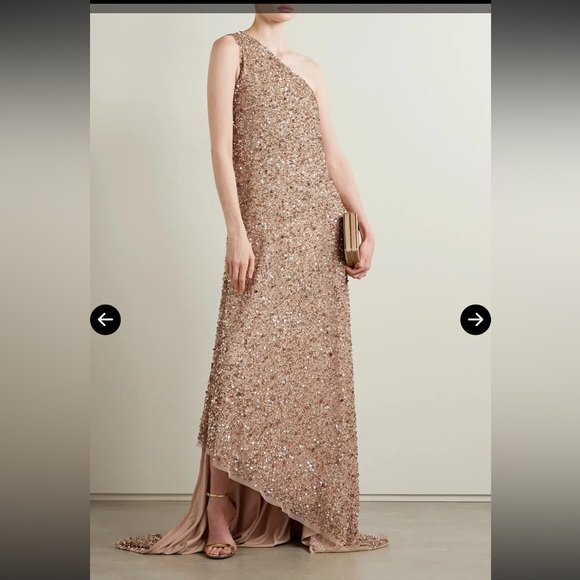 green emerald velvet dress REEM ACRA Size 2 Metallic Gold & Silver Layered Jacquard One Shoulder  Cocktail Dress main image 0
